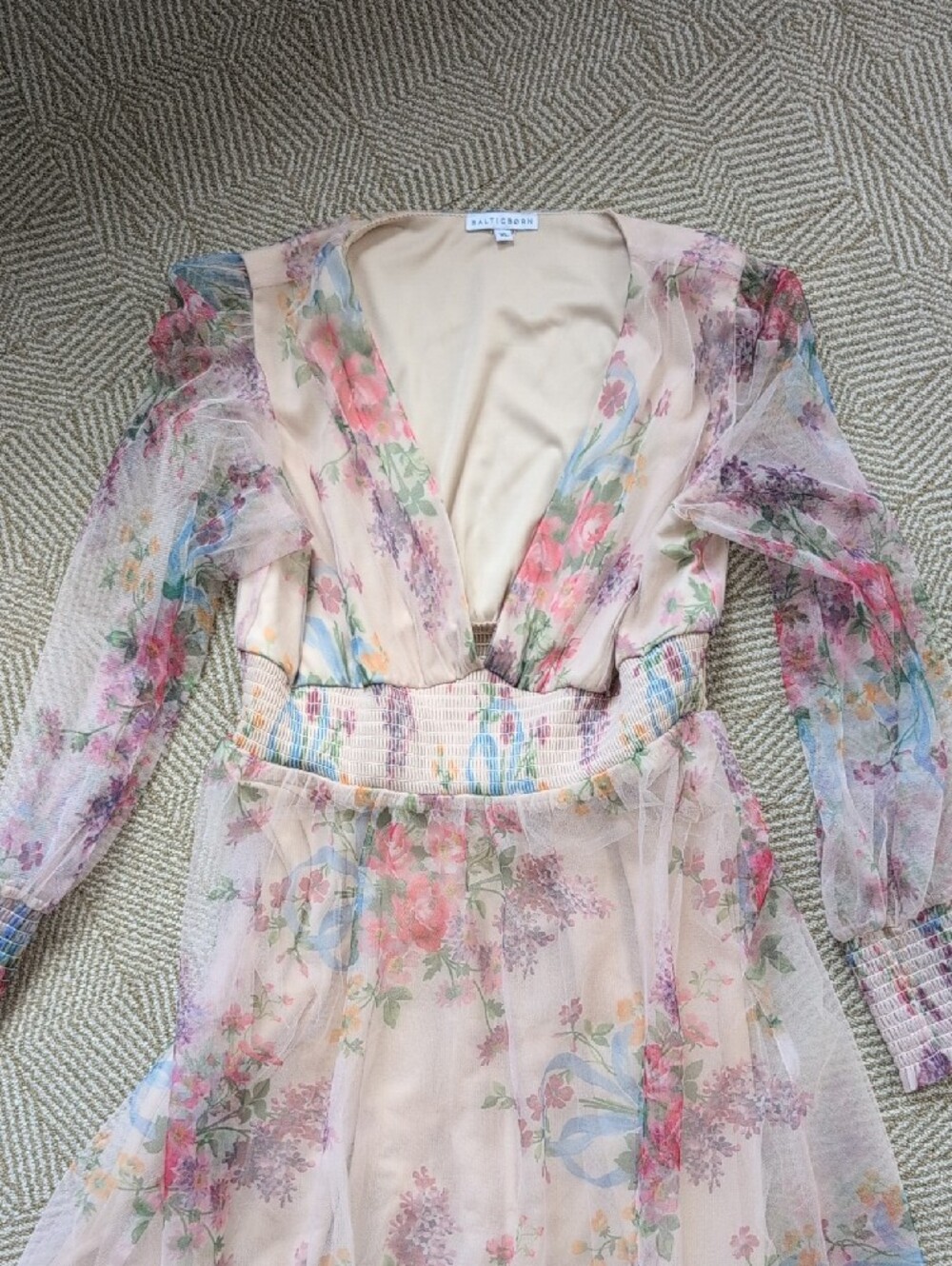 Baltic Born Layla Tulle Pastel Cream Floral Sheer Maxi Dress Maternity Sz XL 2XL - Picture 7 of 10